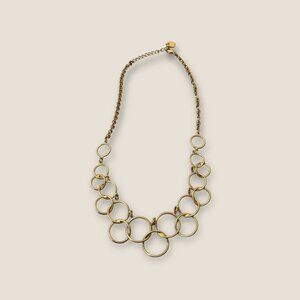 Nine West Gold Tone Circle Link Statement Necklace 18 Inch With Lobster Clasp